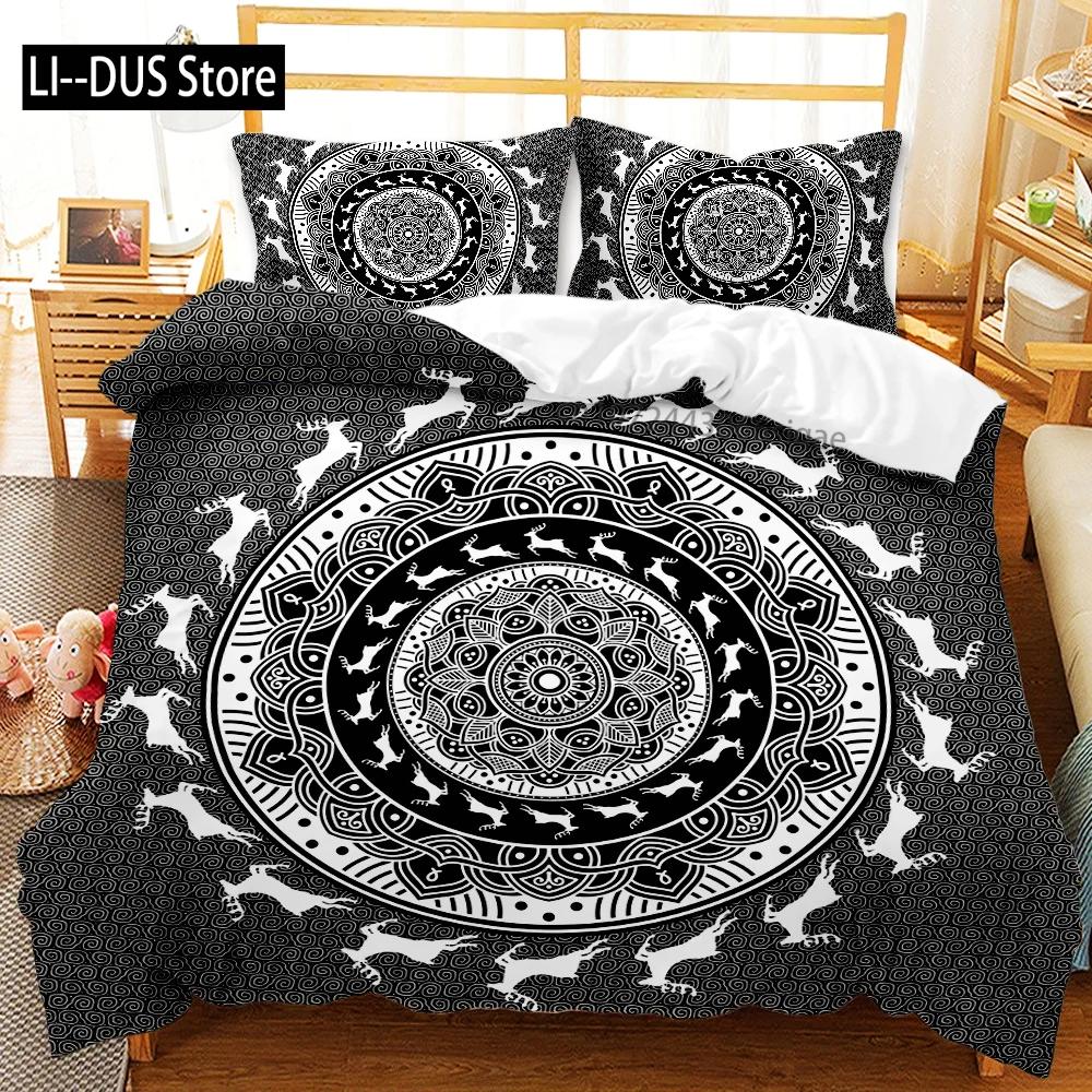 Black Bedding Set 3 Piece Bohemian Duvet Cover Queen King Polyester Mandala Elephant Boho Chic Quilt Cover for Adults Boys Girls