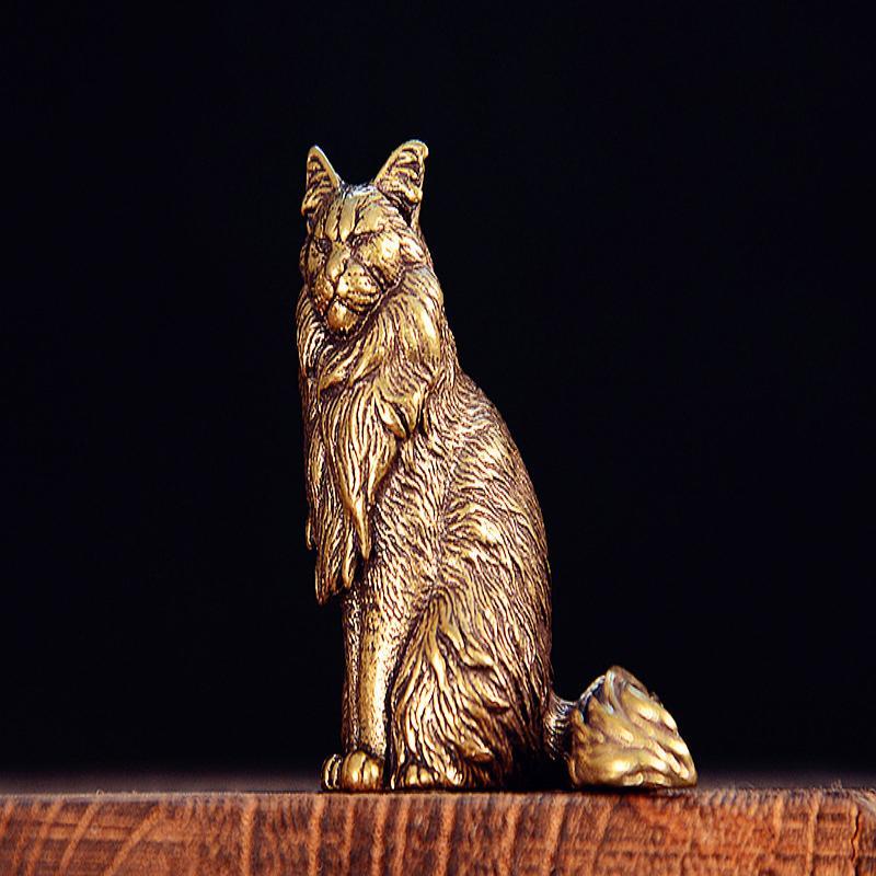 Maine Coon Miniatures Figurines Brass Animal Cat Small Statue Desktop Ornaments Vintage Home Decorations Crafts Accessories
