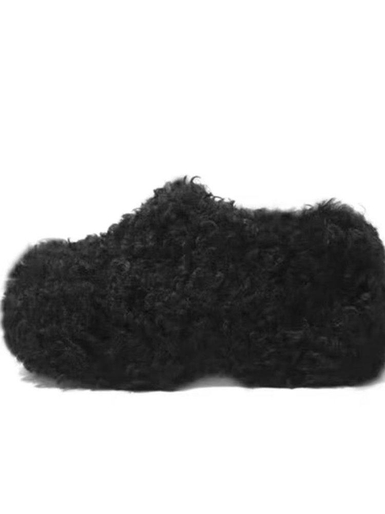 

Super thick-soled fluffy shoes winter new outer wear bag head slippers lamb wool warm non-slip snow boots heightening women s shoes 40 чёрный