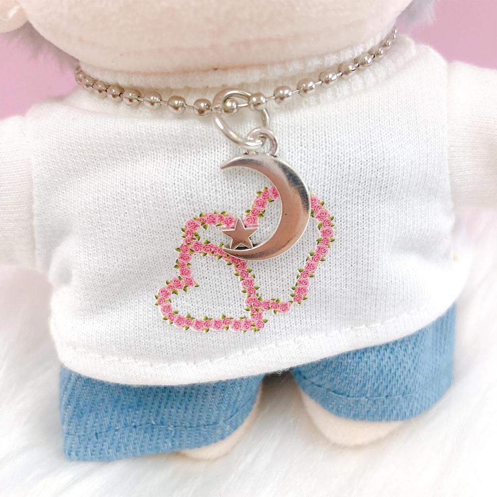 Heart T-shirt, Pants, and Necklace Set for 10cm Doll, White, Plush Toy, Kigurumi, Accessories, Otaku, Doll, Mascot, Kpopdoll Costume [Used]