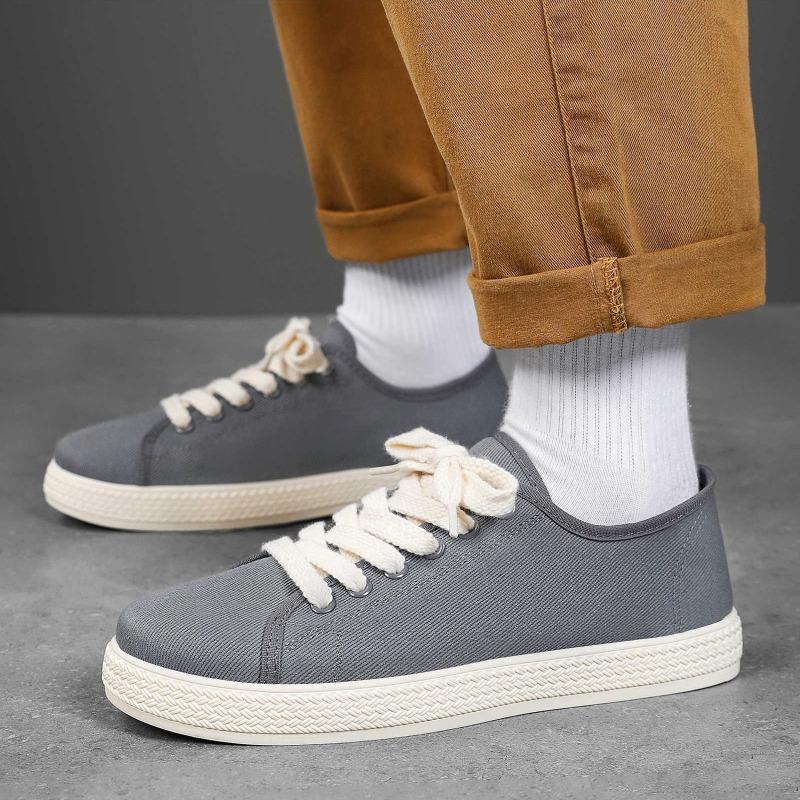 2026 Summer Men's Black Fabric Sneakers Thick-Sole Men Casual Boards Shoes Breathable Lightweight Student Fashion Flats Trainers