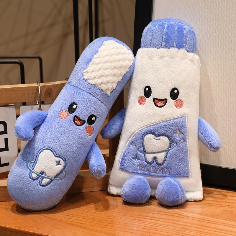Novelty Brushing Teeth Set Snuggly Dolls Plush Cozy Toothbrush Toothpaste Tooth Buddy Charming Desktop Ornament Children Demo Props