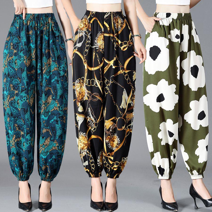 Middle Aged and Elderly Summer Pants Mom Thin Quick Drying Lantern Pants Women Summer Leg Pants