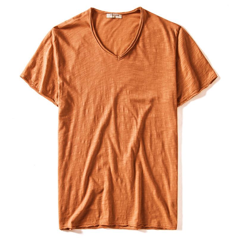 2025 New Summer V-neck T-shirt Men 100% Combed Cotton Solid Short Sleeve T Shirt Men Fitness Undershirt Male Tops Tees