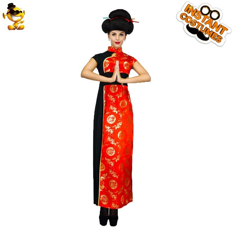 

Adult women s red Tang Dynasty retro cheongsam, Halloween masquerade cosplay costume distribution L