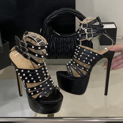 Fashion Liyke Punk Style Metal Rivets Ankel Strap 16CM Super High Heels Platform Sandals Women Sexy Peep Toe Club Strip Pole Dance Shoes