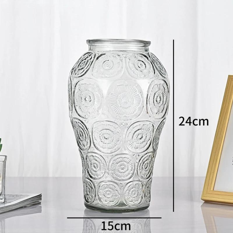 

Подсолнух Рельефная стеклянная ваза Рельефная технология Стеклянная ваза для цветочной композиции Современный домашний декор Ваза для украшения гостиной