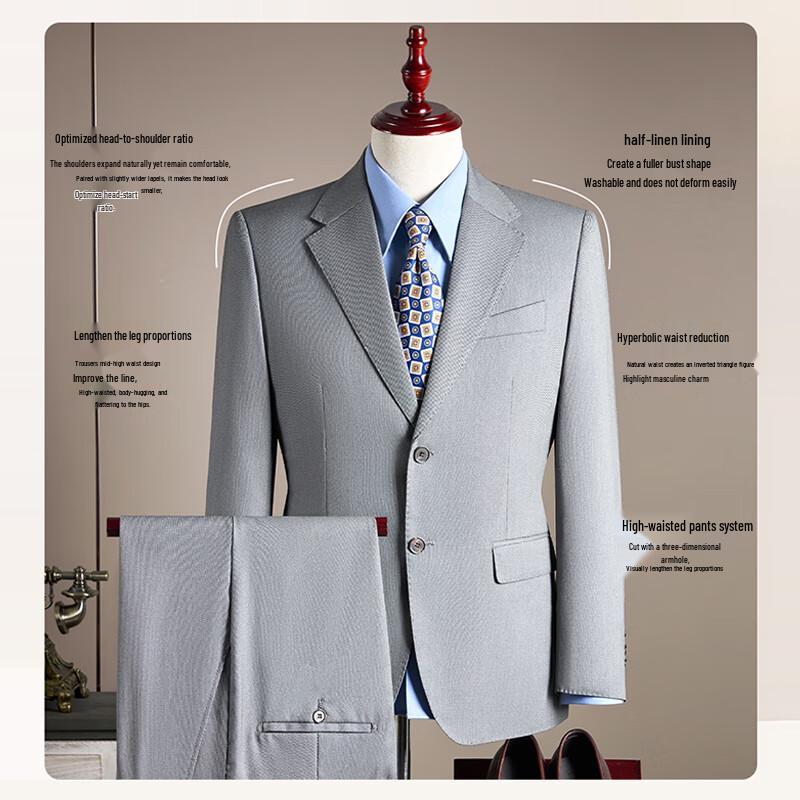 Romon Men's Slim Fit Business Casual Suit (Jacket + Pants)