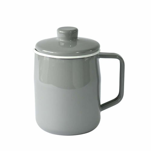 Fuji Enamel Filto 1.0L Oil Pot, Filto Series, Double-Layered Strainer, Slim, Compact, Mini, Small, for Deep Frying, Light Gray