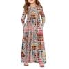 Girls' Maxi Dress - Long Sleeve Pocket Dress Christmas Day
