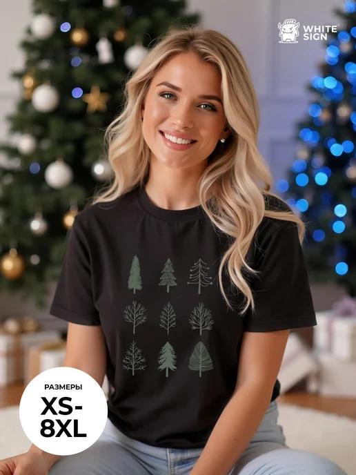 Oversized cotton T-shirt with Minimalist Coniferous Forest print S