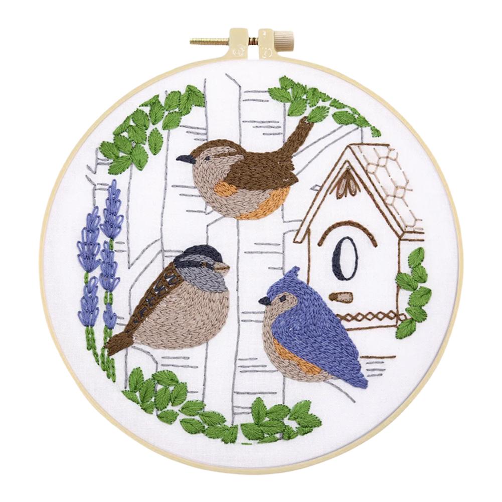 Animal Stamped Cross Stitch Embroidery Kits with Hoop Cloth Color Thread