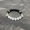 Retro Distressed Black Obsidian & White Cat's Eye Beaded Bracelet - Birthday Gift