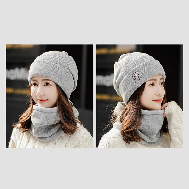 Women Knitted Beanie+Scarf Sets Thicken Velvet Lining Pullover Cap Unisex Winter Warm Plush Bonnet Neck Protection Scarves Hat