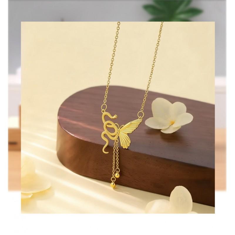 Sterling Snake Butterfly Necklace Womens Luxury Minimalist Clavicle Chain New Chinese Style Pendant