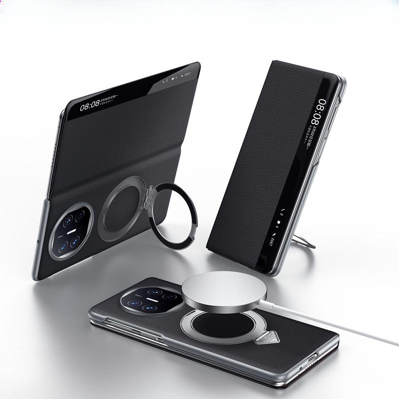 Suitable for Huawei Matex6 Mobile Phone Case Smart Window Bracket Magnetic Suction X5 Anti-fall MateX3 Flip Cover Men's Leather Case