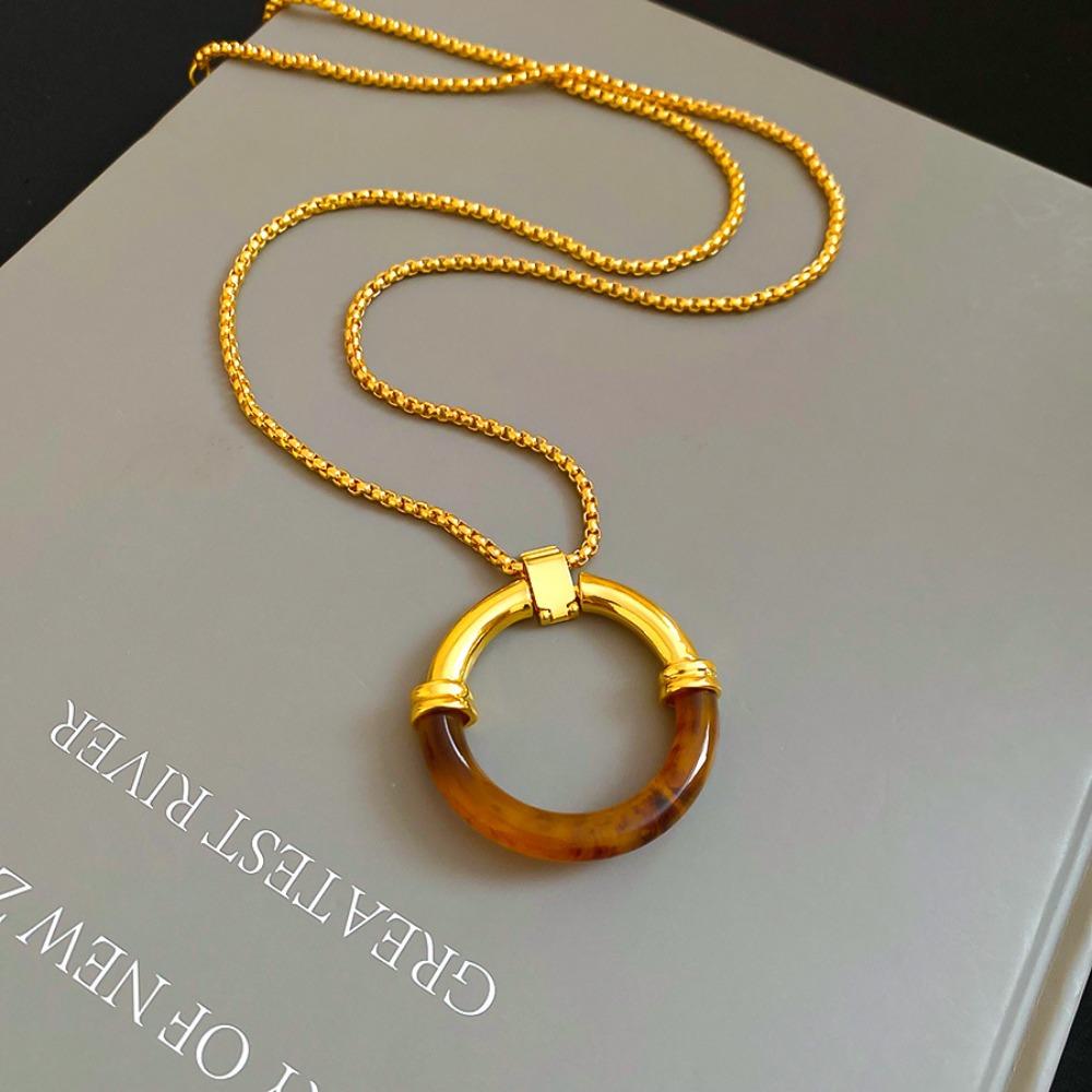 Stainless Steel Chain Long Chain Necklace Y2K Sweater Chain Amber Splicing Necklace Women