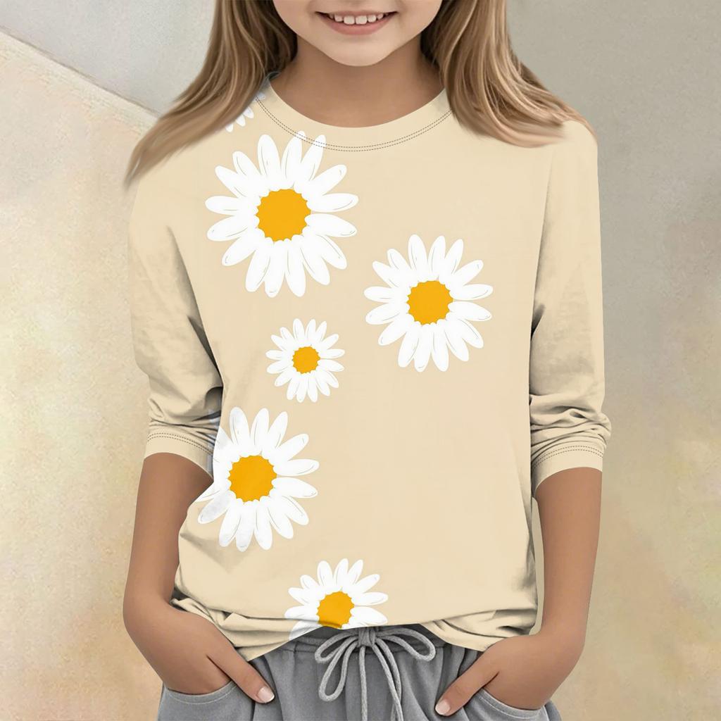 Kinder bedrucktes Rundhals Siebenviertelarm Freizeit T-Shirt