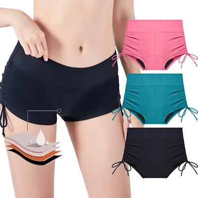 Badehose im Kordelzug-Stil, physiologische Schwimmunterwäsche mit vier Ecken für Damen, vier auslaufsichere Damenbinden, Menstruationshöschen