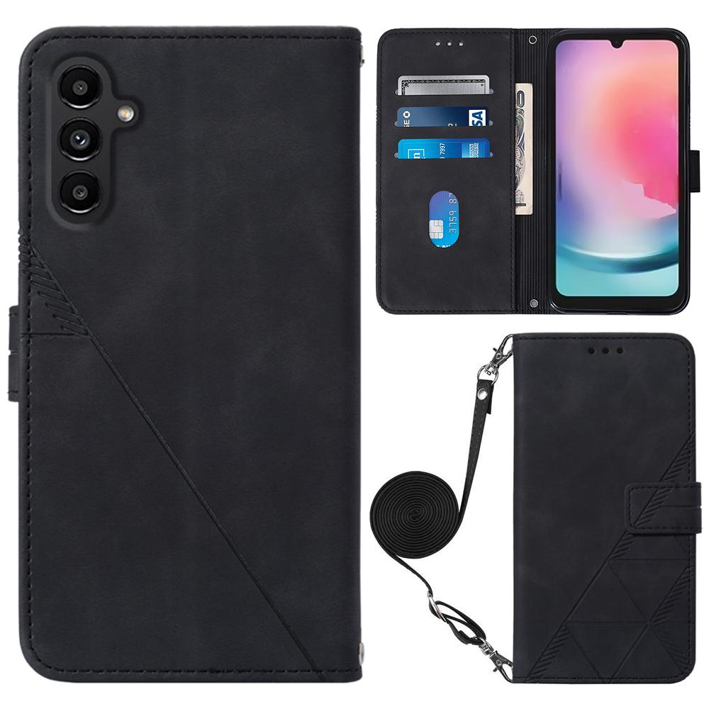 

Кожаный чехол для Samsung Galaxy S23 FE с плечевым ремнем, кошельком и подставкой, чехол для телефона Black