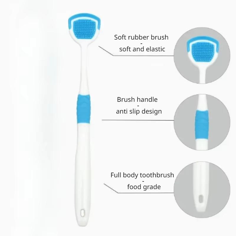 Silicone Tongue Scraper & Brush -Dual-Sided Design for Bad Breath Reduction, Soft Bristle Oral Care Tool for Adults (Easy Clean)