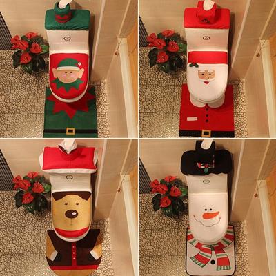 3 Adet Mutlu Noel Baba Klozet Kapağı Halı Banyo Seti Dekorasyon Noel Yaratıcı Klozet Kapağı