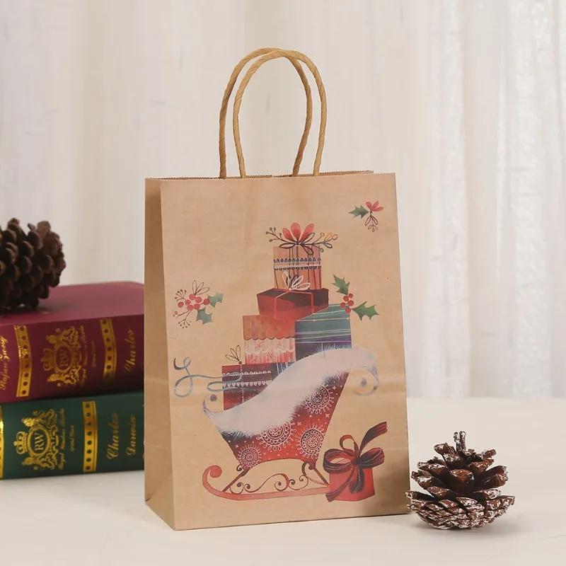 12-48PC Handheld Christmas Kraft Paper Gift Bag Durable Eco Friendly Holiday Party Paper Bag Festive Gift Wrapping Holiday Gift