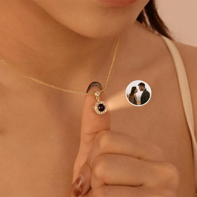 DHQH Personalized Photo Birthday Stone Photo Projection Necklace Customized Picture Birthday Stone Projection Pendant Gift