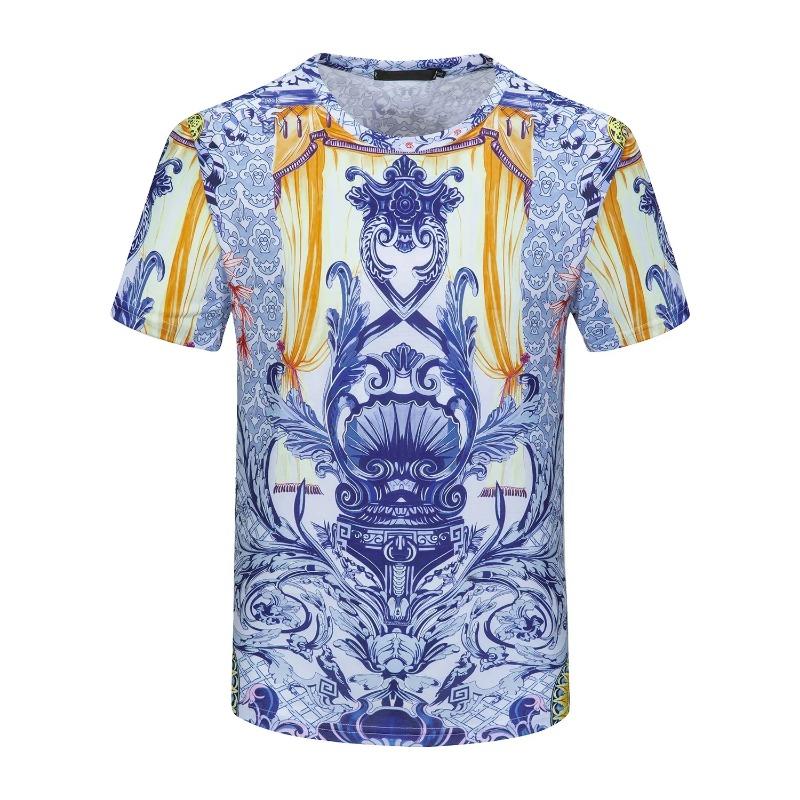 New Fashion Summer Baroque T-shirt Print 3D Floral T Shirt for Men and Women Vintage Luxury Brand Royal Golden Flower Camisetas