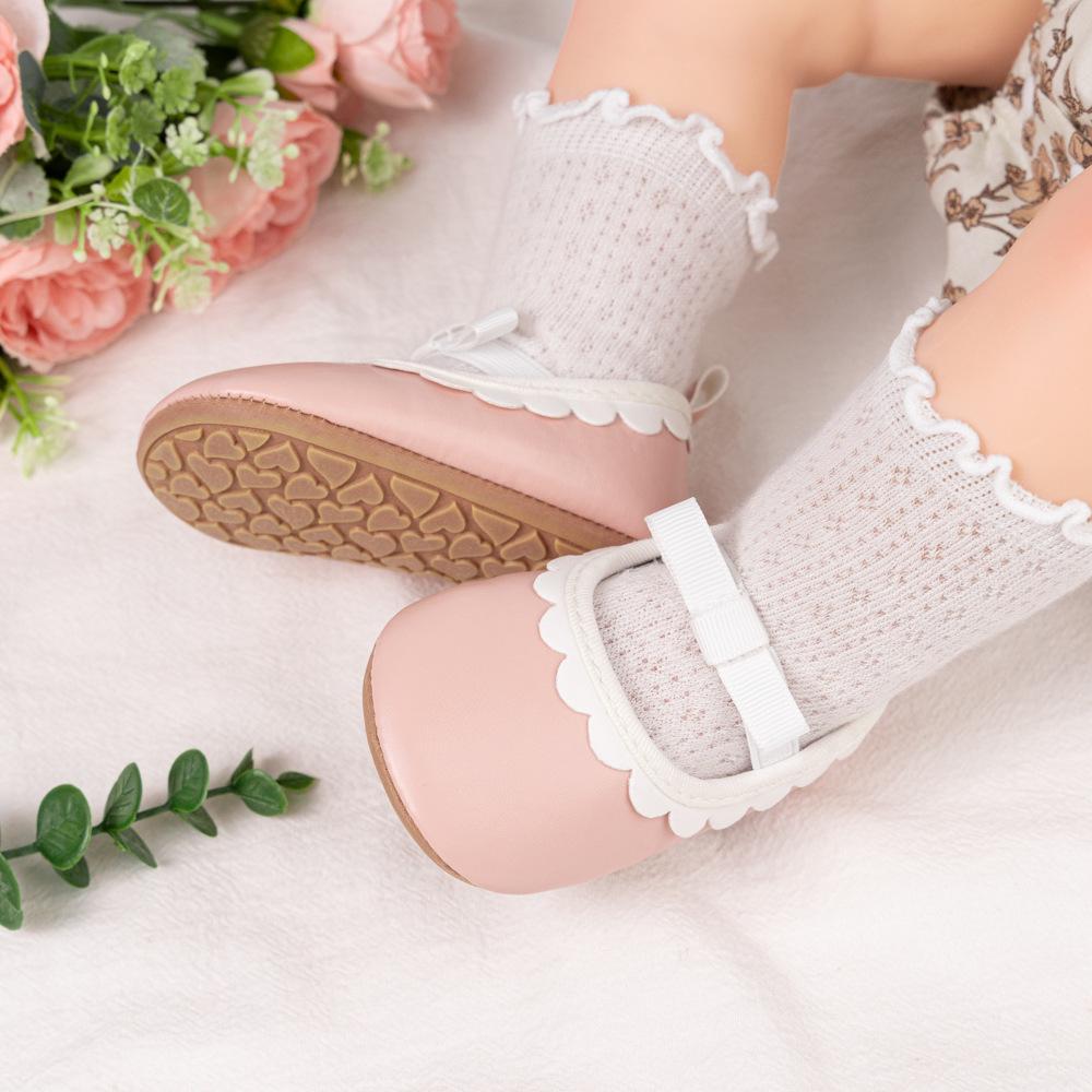 Baby Girl Princess Bow Lace Non-Slip Soft Leather Walking Shoes (0-1 Year)