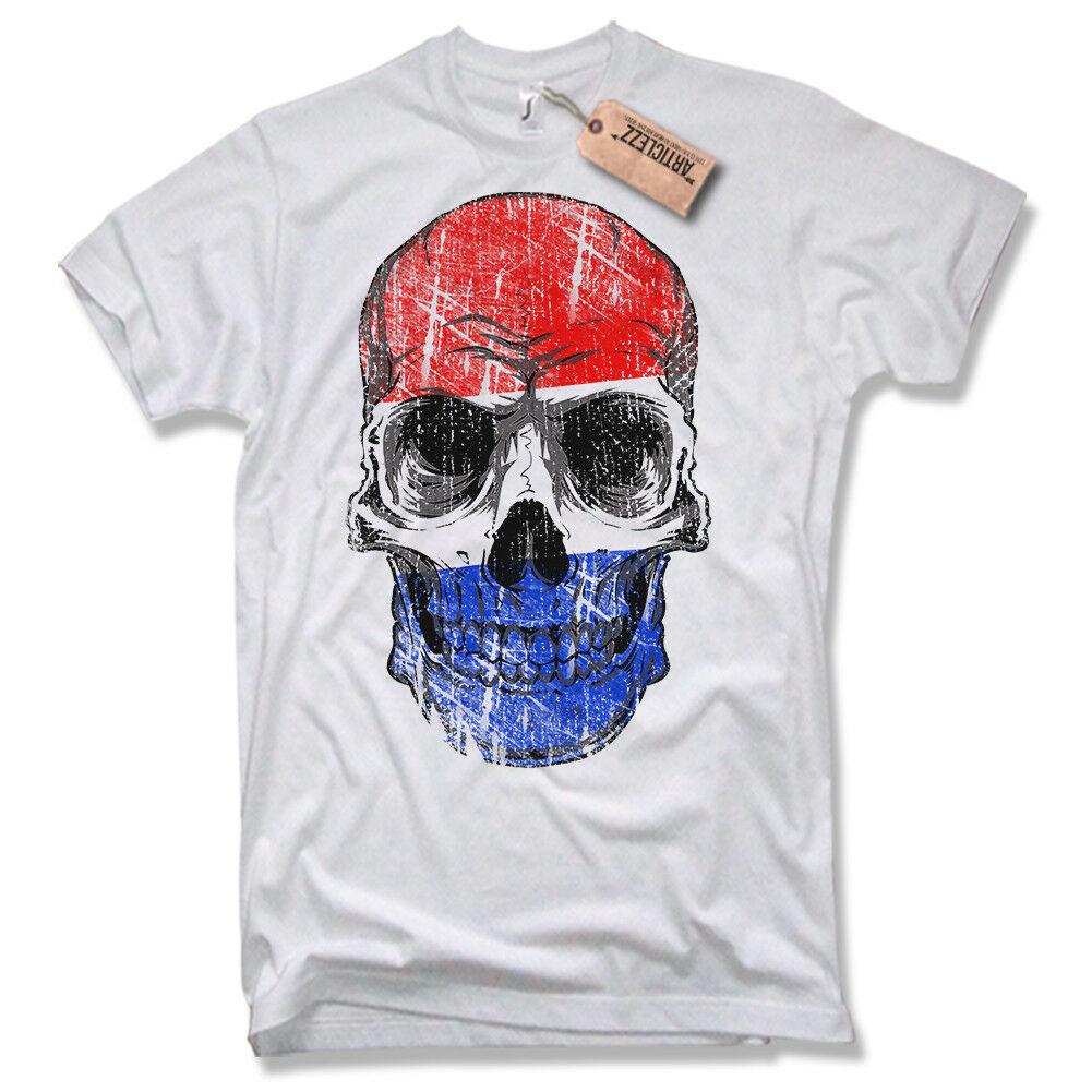 Niederlande Skull Flag Holland Totenkopf Football Motorcyclist T-Shirt. Summer Cotton Short Sleeve O-Neck Mens T Shirt New S-3XL