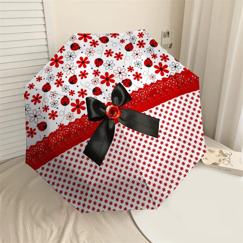 

1PC ladybug flower Automatic Open/Close Umbrella with Windproof, 8-Rib Sturdy Canopy, Durable Ribs, Fashionable Design1391A