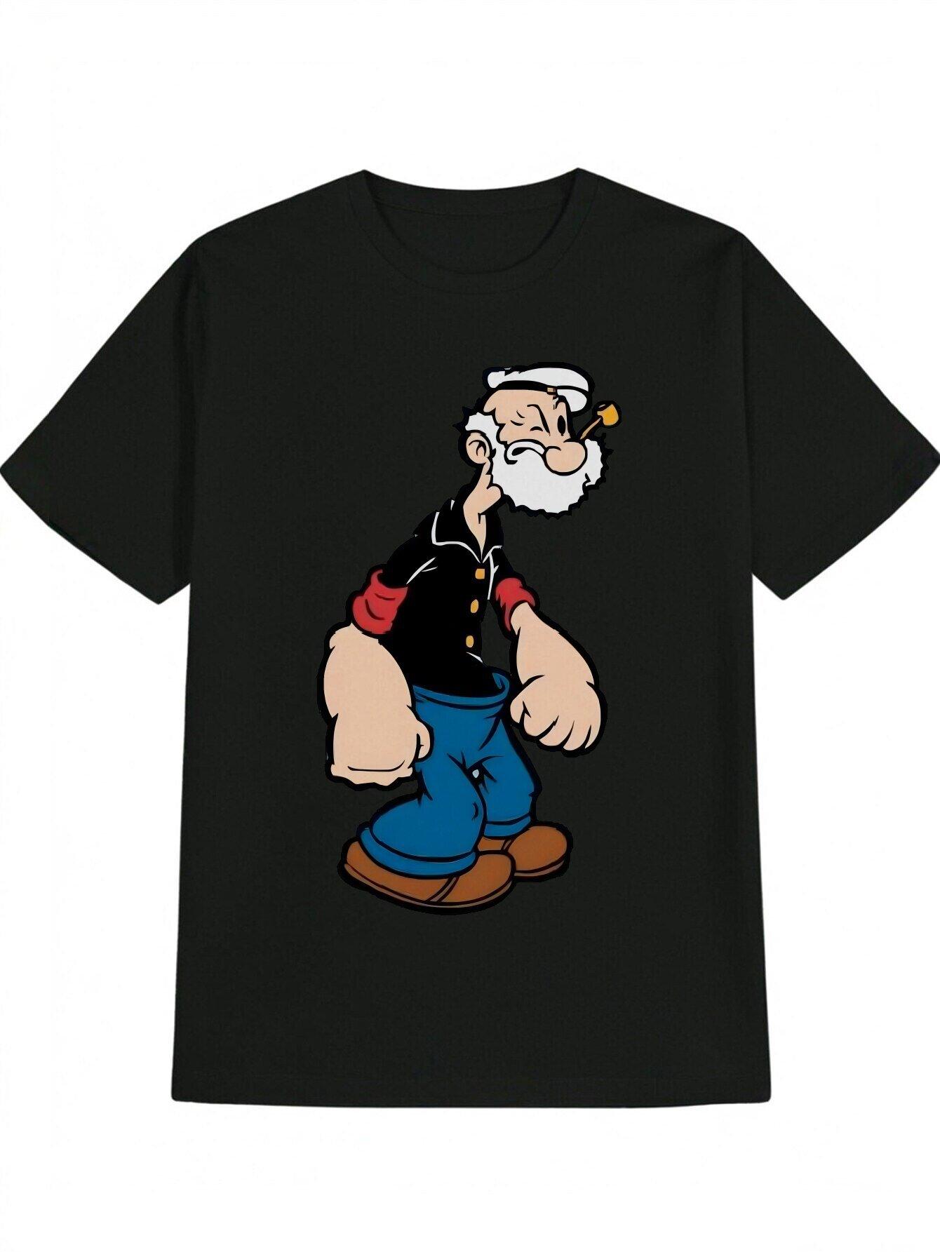 Lightweight Design] Casual Round Neck T-shirt with Colorful Cartoon Print – Lightweight Polyester M