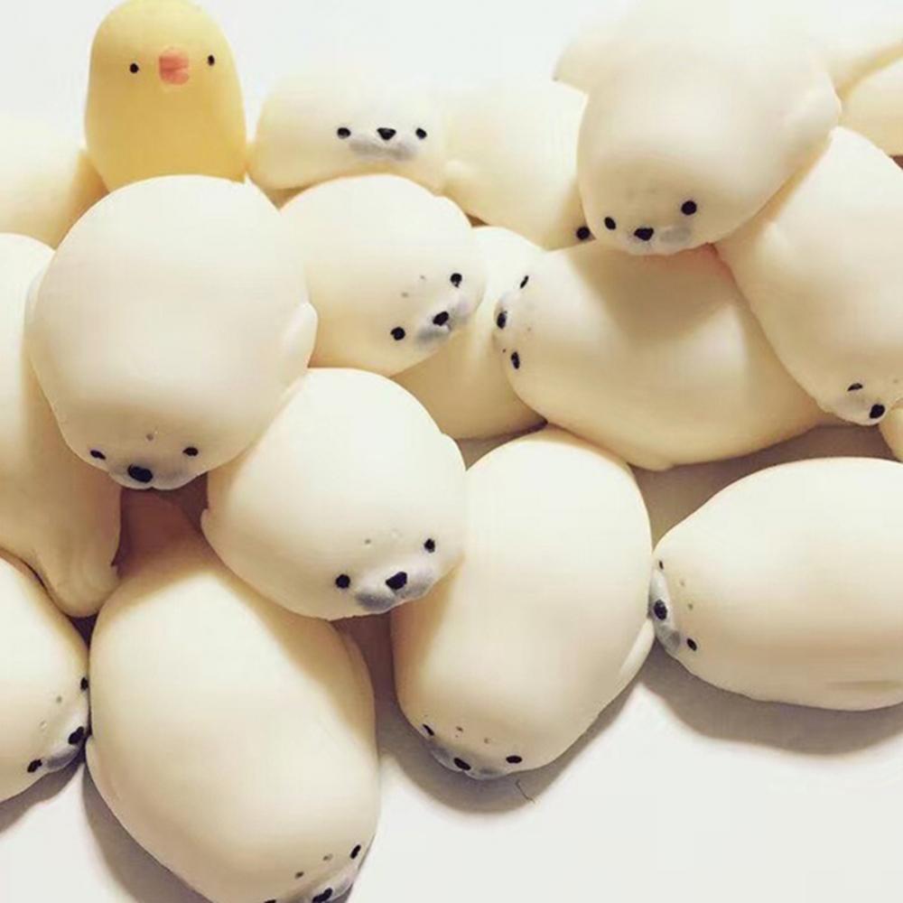 Cute Soft White Seal Stress Relieve Squishy-Squeeze Healing Toy Adult Kids Stress Relief Venting Joking Decompression Funny Toys
