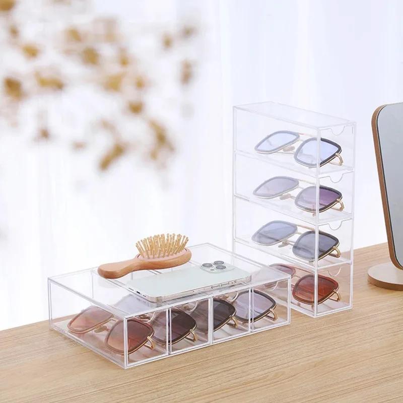 Acrylic Drawer Box 4-layer Sunglasses Storage Organizer Box Desktop Sundries Storage Pull Glasses Display Containers Box