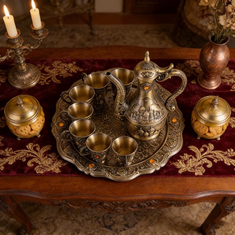 Zinc Alloy Barwares Set For Cocktail Parties And Home Decoration Bronze Finish And Simple Cleaning Coffee Pot and Cups