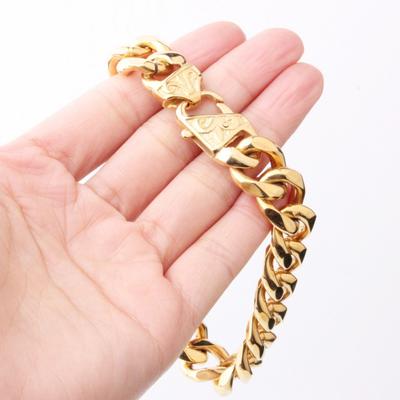 Hip Hop Gold Tone Stainless Steel Men Chain Bracelet Hip Hop Women Motorcycle Wristband Hand Charm Link Bangle Bracelets