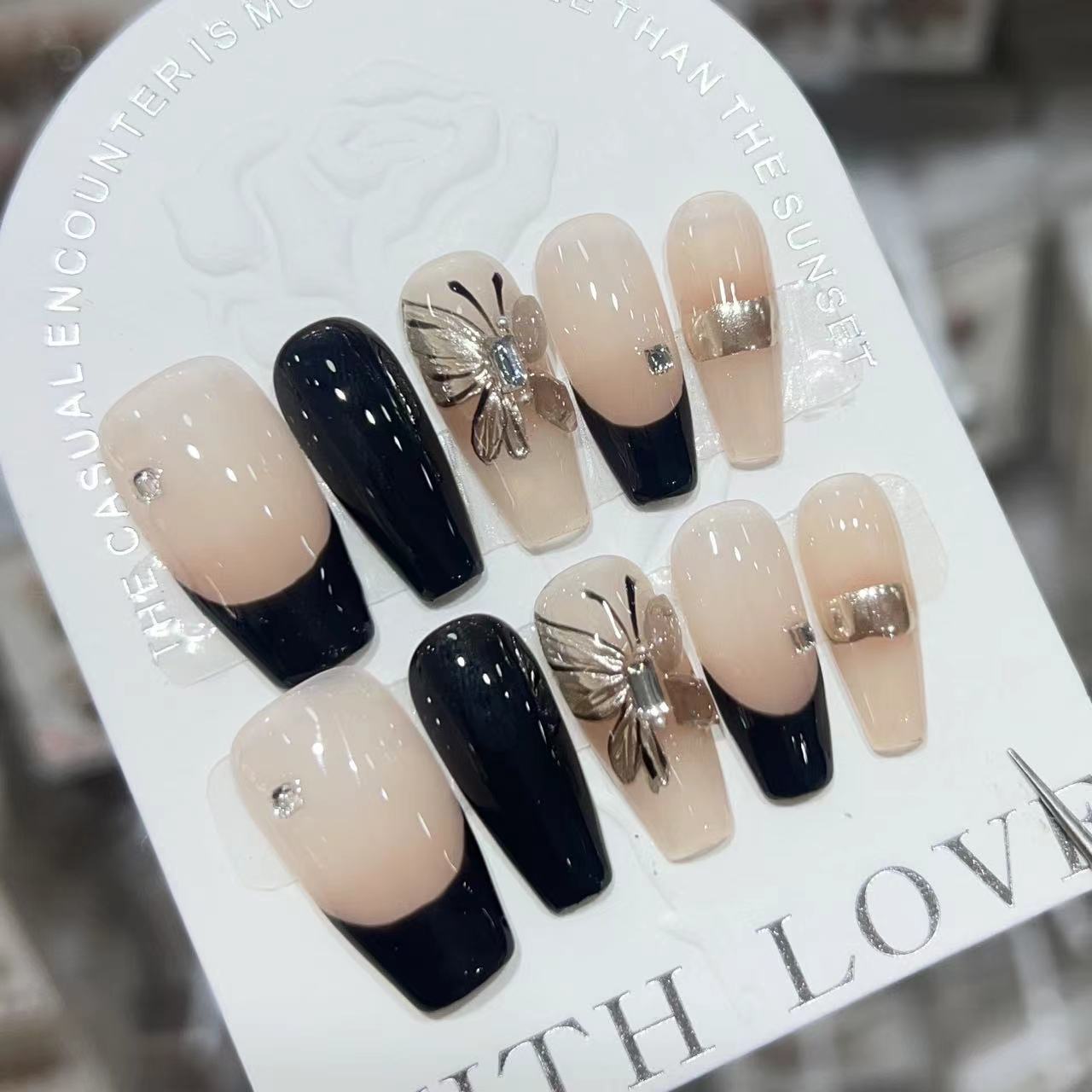 

Чистое плетение вручную, стиль высокого класса, маникюр с ручной росписью «бабочка», нюдовый цвет, французский, съемный Large L