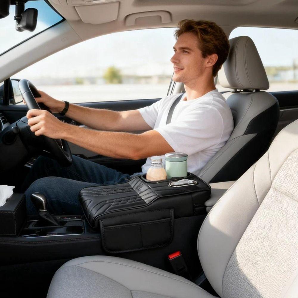PU Leer Auto Armleuning Box 2 Bekerhouders Voertuig Armleuning Kussen Armsteun Verhogend Kussen Sedan