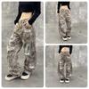 New American High Street Retro Washed Old Leopard Print Jeans Men's and Women's Loose Straight Wide-leg Pants