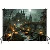 2D Halloween Spukschloss Kulisse Gruselige Kürbisbrücke Fotografie Hintergrund