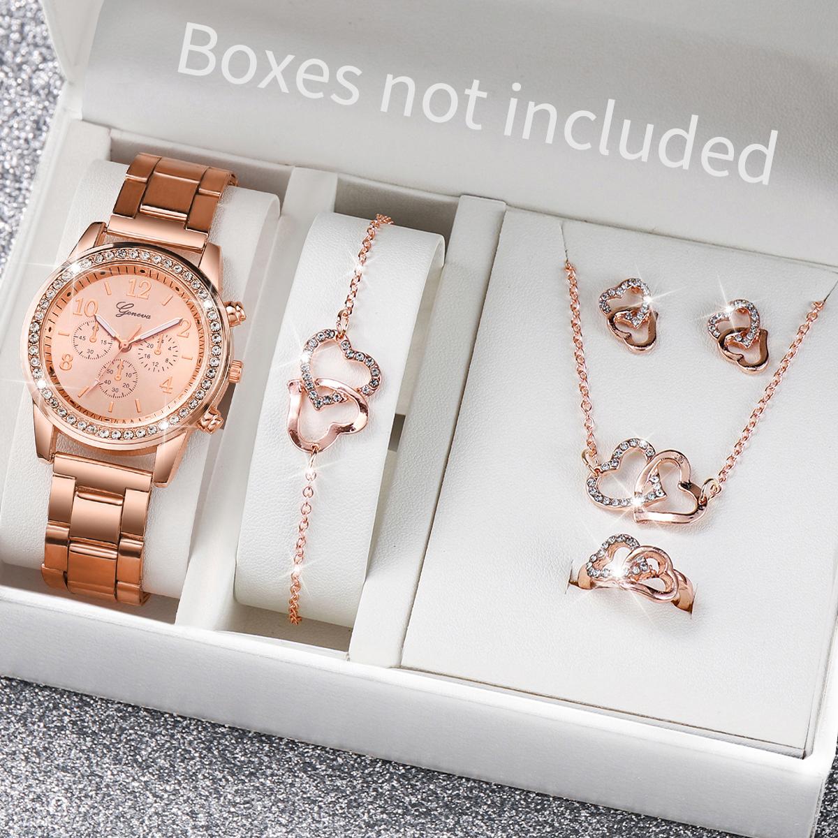 6PCs/Set Fashion Women s Watch Korean Edition Exquisite Stainless Steel Diamond Set Watch with Jewelry Set Rose Gold Gold Silver ярко-розовый