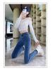 Women's High-Waist Skinny Denim Jeans - Dark Blue, Elastic, Plus Velvet, Spring 2024 Fashion.