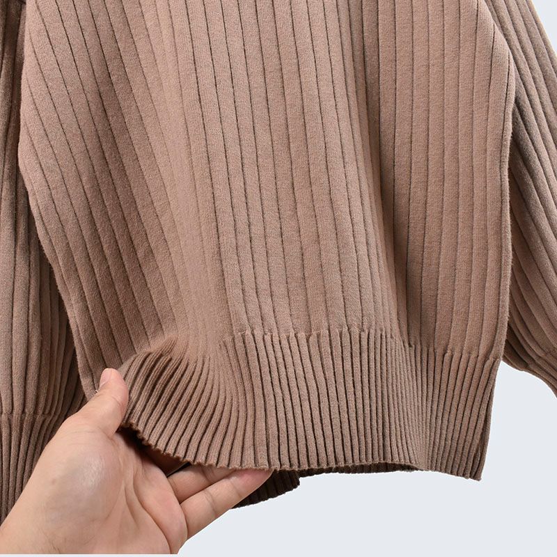 High Quality Autumn and Winter Half Turtleneck Knitting Sweater Sunken Stripe Long Sleeves Idle Style Pure Color Base Pullover Heattech Women's Top