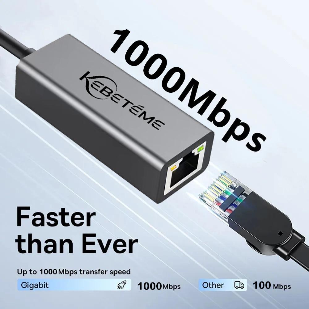 Kebidumei 1000Mbps USB Ethernet Adapter USB 3.0 Network Card To USB RJ45 Lan for PC MacBook Win 10/11 Ethernet USB Cable