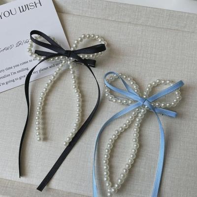 Sweet Forest Pearl Bow Hairpin - Cute Girly Side Clip