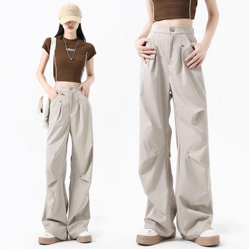 Women's 2025 Quick-Dry Rivet Work Pants: Spring/Summer, Narrow Straight-Leg, Casual, Wide-Leg