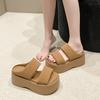 Fashion Summer 2025 Chunky Sandals Women's Thick Bottom Wedge Heels Slides 8CM High Heels Platform Leather Casual Beach Flip Flops Woman