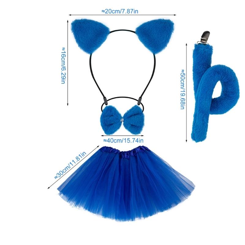 Kids Cats Costumes Set Cats Ears Headbands Tail Bowtie Tutu Skirt Animal Cosplay Costumes for Halloween Christmas Party
