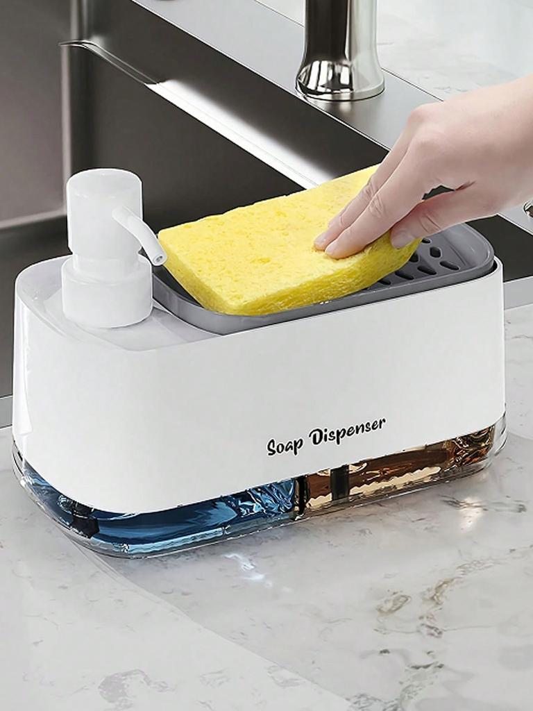 Doppelter Seifenspender mit Schwammhalter Manueller Druck Seifendose Hand- und Spülseifenspender für Spülbecken Spülmittelspender